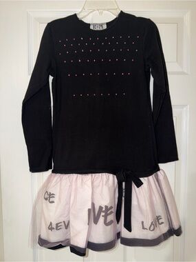 HOPE Jeans Girls Tutu Dress Black Pink Tulle Size Large 10-12 Rhinestone